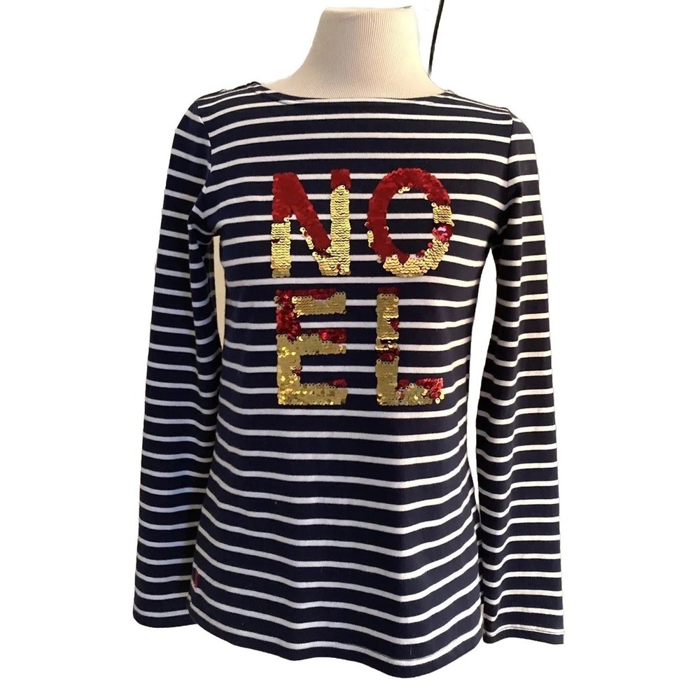 Joules Shirt Noel‎ navy Size 2 Stripe Sequins Noel Top Christmas